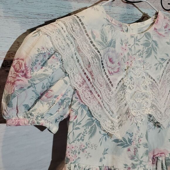 Gunne Sax Jessica McClintock Vintage Pastel Girls Floral Lace Front Dress, Sz 7? - Picture 5 of 7
